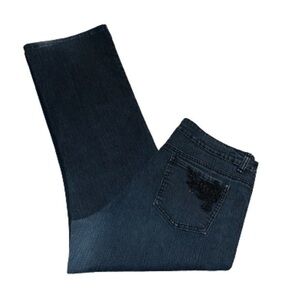 VSK dark wash denim jeans with black embroidery size 14